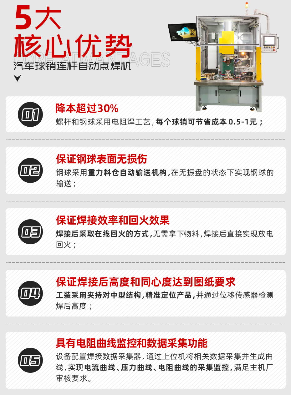 汽車(chē)球銷(xiāo)連桿自動(dòng)點(diǎn)焊機(jī)詳情核心優(yōu)勢(shì)
